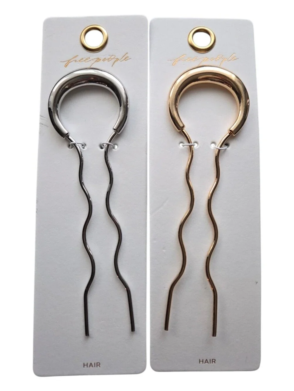 Free People Gold & Silver Wavy Hair Pin Set Minimalist Hair Accessories NWT